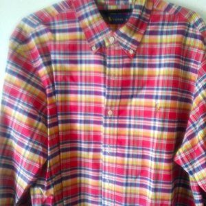 Never worn: Ralph Lauren Men's Longsleeve Plaid (Blue, Yellow, Red) Oxford Shirt